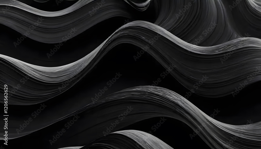 Poster abstract dark waves: a monochromatic symphony of curving lines and shadows