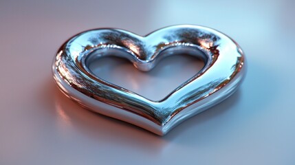 Reflective Metallic Heart Shape on Light Gray Background