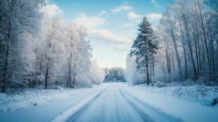 Obraz premium Snowy Forest Road