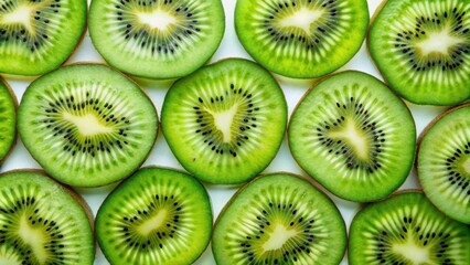 Fototapeta premium Vibrant Slices of Fresh Kiwi Fruit Arranged in a Close-Up Pattern for a Refreshing Visual Display