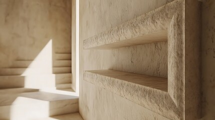 Minimalist Beige Shelves in a Modern Architectural Space