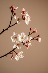 Fototapeta premium Delicate cherry blossom branches against a muted background.