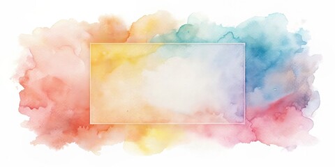 Abstract Watercolor Wash Background with Pastel Color Palette and Rectangular Frame for Text or Image