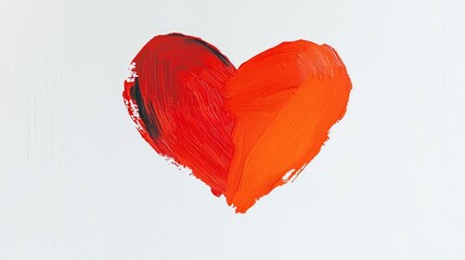 A simple, artistic heart shape painted in red and orange hues against a white background, symbolizing love and passion.