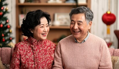 Fototapeta premium Joyful couple celebrating togetherness at home warm atmosphere family bonding intimate setting