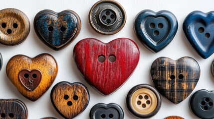Rustic Heart-Shaped Buttons: A Collection of Vintage and Handmade Details