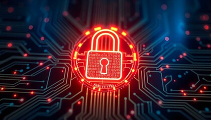 Obraz premium Futuristic Glowing Padlock: Cybersecurity Data Protection safe system 