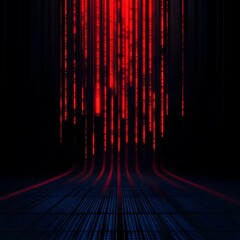 Binary code background, red color, matrix, with lines creating a futuristic atmosphere, conveying a technological atmosphere