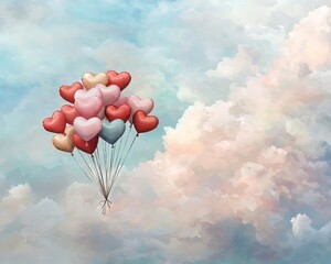 A Colorful Bunch of Balloons Floating Gracefully in the Air for a Perfect Valentine's Card Surprise