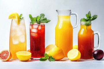 Fototapeta premium Refreshing Iced Teas with Citrus and Mint Garnishes