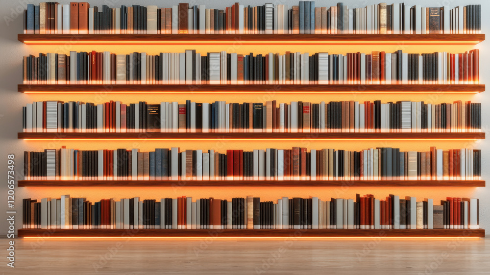Poster skill development and lifelong learning concept, library with glowing shelves filled with books, cre