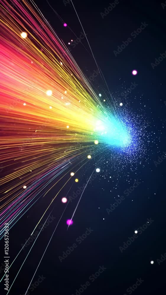 Aufkleber colorful light particles burst from a central point, creating a vibrant cosmic effect in a dark spac