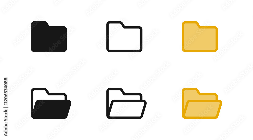 Aufkleber folder icon set, open folder vector icon. file document archive icon sign. file organization, data storage, directories, document management icons