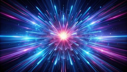 Naklejka premium Abstract Burst of Light Energy Radiating from a Central Core, Showing Dynamic Streaks and Glowing Particles in a Dark Background