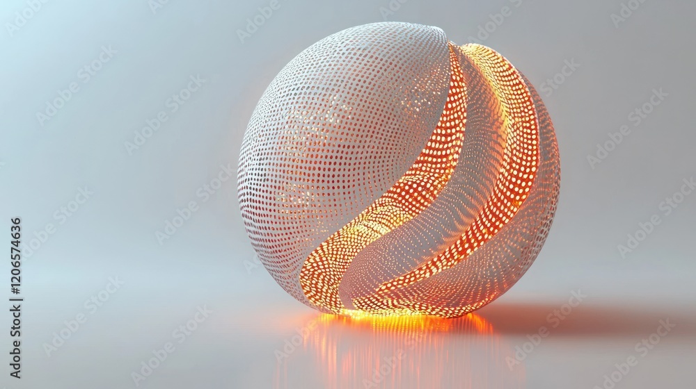 Poster luminous cubic sphere: abstract 3d rendering of glowing geometric form