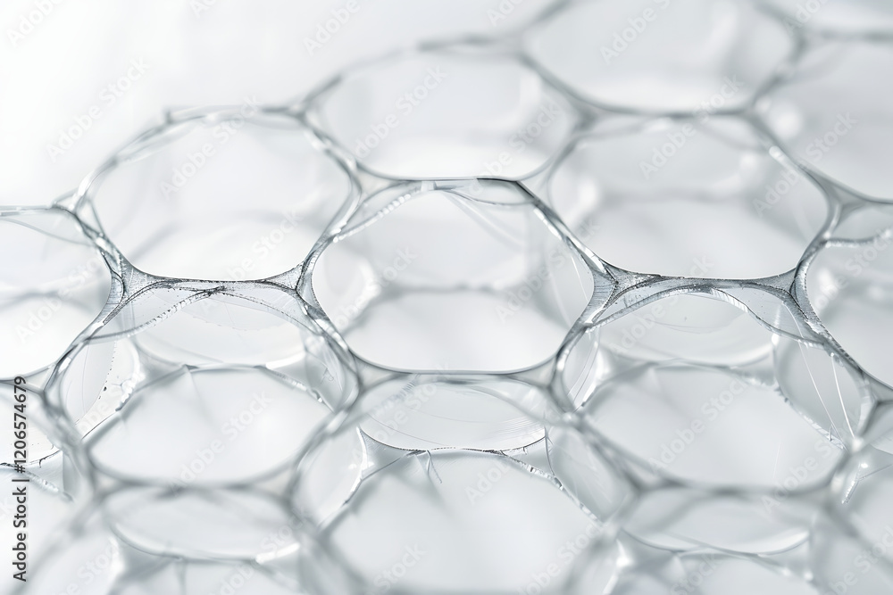 Poster close-up of translucent hexagonal honeycomb material