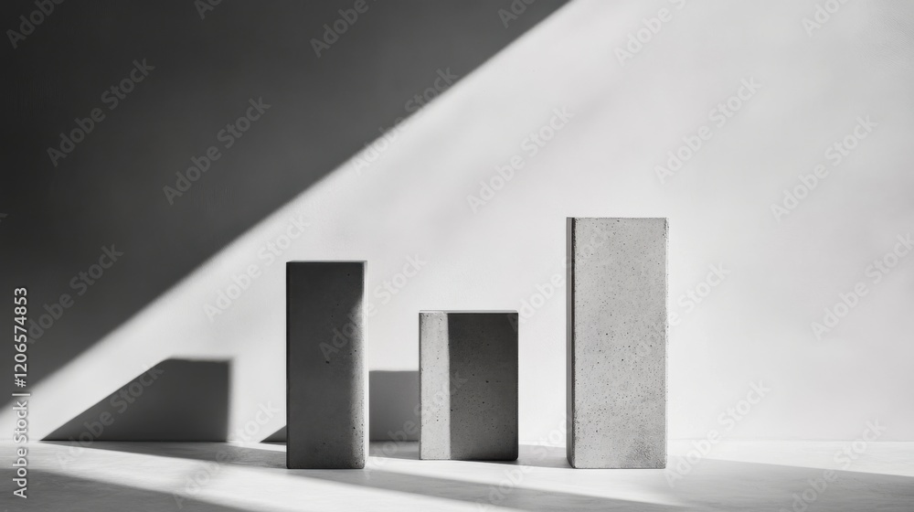Poster abstract arrangement of varying concrete blocks casting shadows on a minimalist backdrop