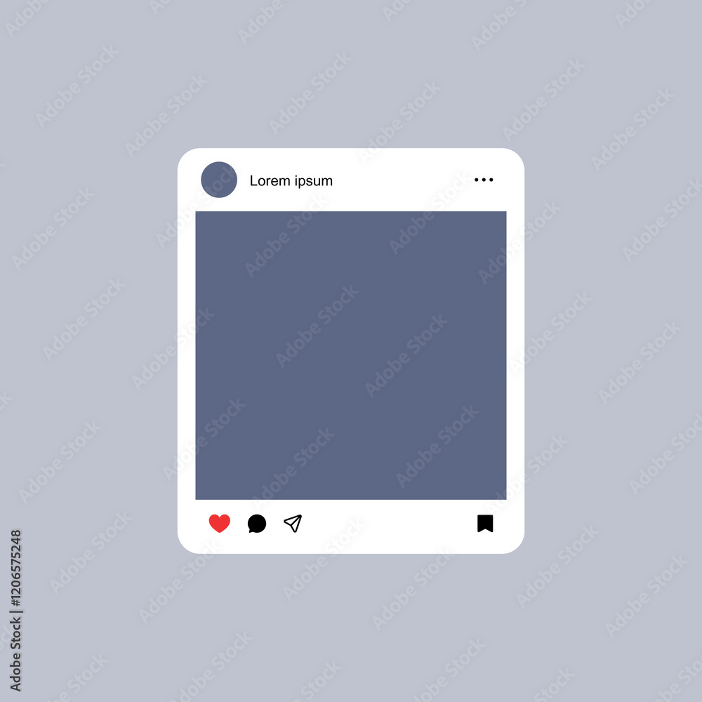 Aufkleber social media post mockup frame template with like, comment, share and save icons, feed post mock up. vector user interface template. social media interaction icons, notifications symbols