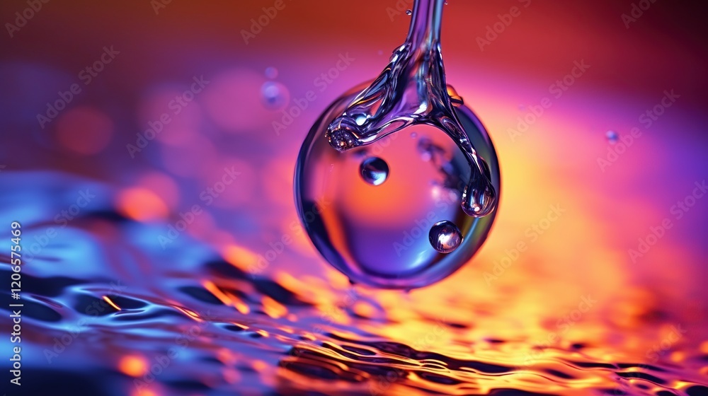 Poster falling drops of water. splash effect after collision a falling drops with water surface