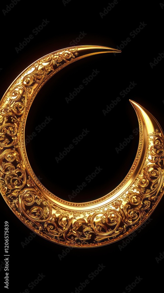 Poster luminous golden crescent moon with intricate patterns