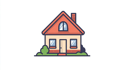 Modern house illustration with a red roof and green bushes in a simple style