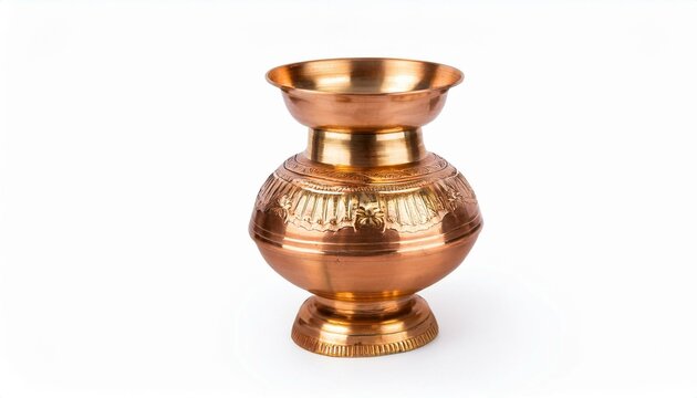 Ornate copper vase with intricate detailing.