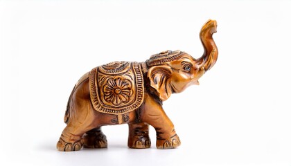 Fototapeta premium Intricate wooden elephant figurine, brown hues, detailed carving.