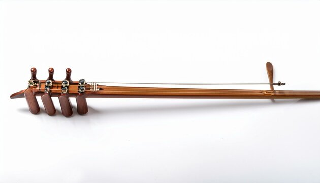 A unique stringed instrument, showcasing intricate craftsmanship and warm wood tones.