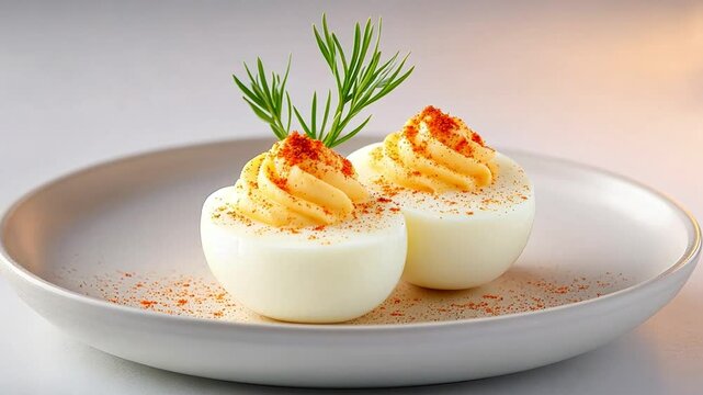 Elegant deviled eggs garnished with dill and paprika
