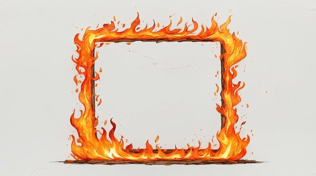 Fiery Decorative Frame with Flames and Molten Fire Design Wreath &ndash; Intense Heat, Blaze, and Glow for Creative Borders, Mockups, Wall Frames, or Graphic Design