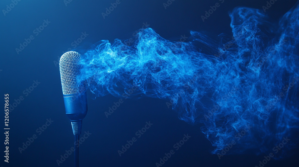Poster Sound waves flow from a microphone in a creative visual display