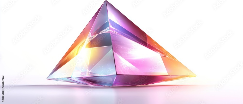 Poster luminous multicolored pyramid: abstract 3d digital art with gradient glow