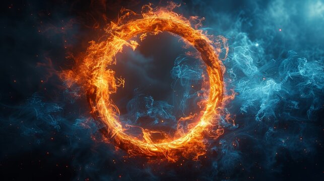 Fiery Circle Enveloped in Blue Smoke