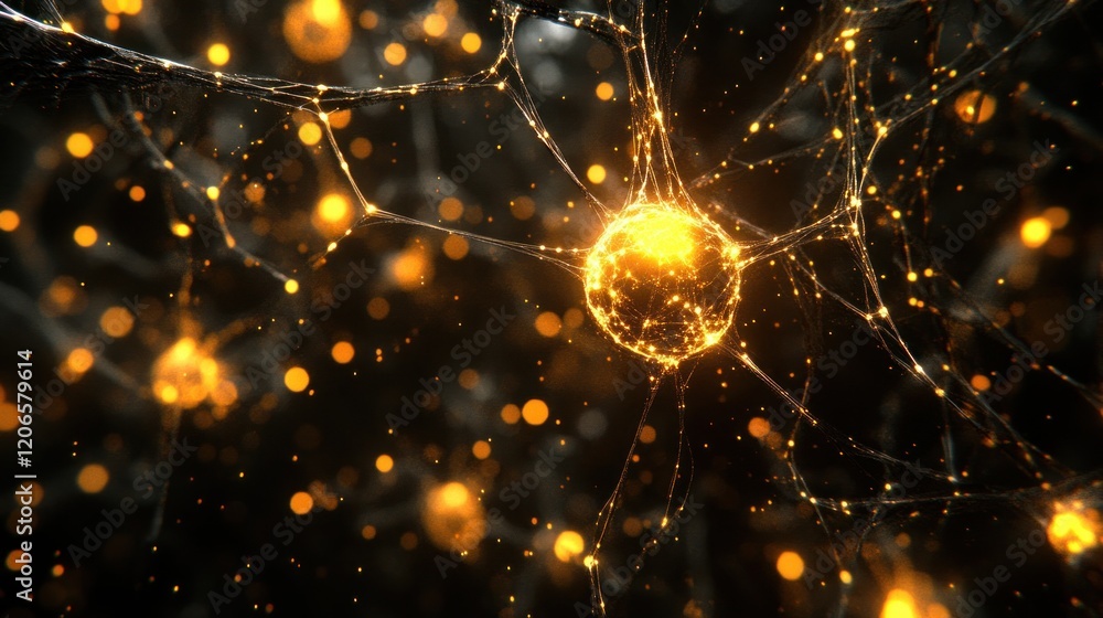 Poster luminous neural network: microscopic view of neuron connections