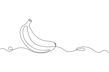 Continuous line art drawing of Banana. Minimalist banana fruit outline vector.