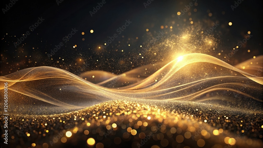 Wall mural golden waves of light and sparkle abstract background texture featuring glittering dust and elegant 