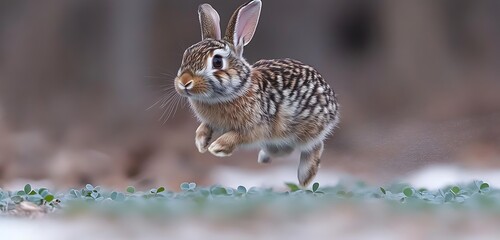 A bunny perched on a tree stump, sniffing the air