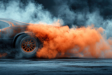 Car with orange smoke billowing out, surrounded by worried onlookers.
