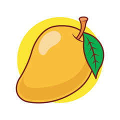 fresh and whole sweet mango. Flat style mango fruit in summer hand drawn isolated for design. Vector illustration