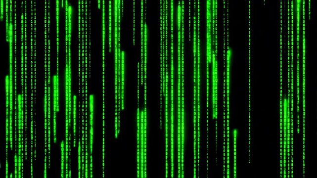 Vibrant Green Binary Code Matrix Visual with a Futuristic Cyberpunk Aesthetic