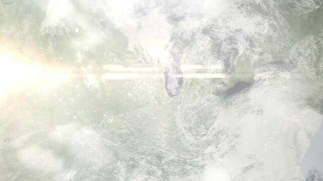 Earth zoom in from space and focus on Hoffman Estates, Illinois, USA. Background for travel blog or intro. Satellite view. 3D style animation. Images from NASA.