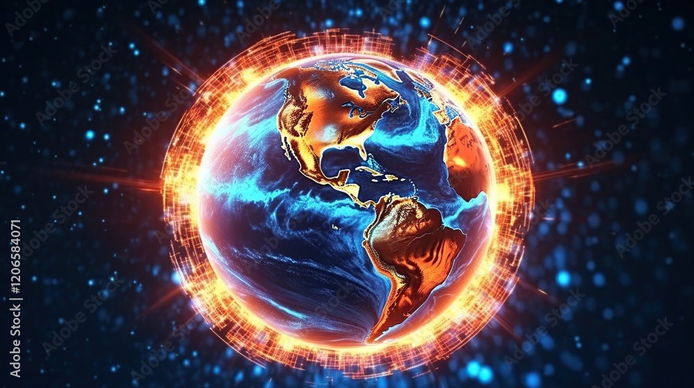 Poster technological background of the hologram planet earth. connection lines around earth globe.