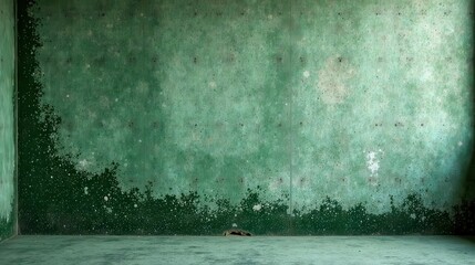 A Verdant Room's Aged Walls, Showing Signs of Time and Decay, Featuring a Distressed Textured Surface with Irregular Patches of Green Hue