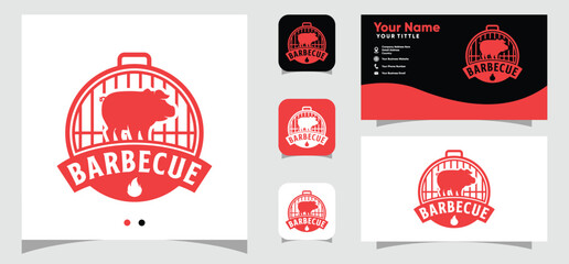 Barbecue with Grill logo design and business card template