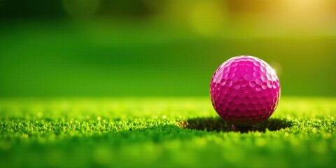 A Vibrant Pink Golf Ball Nestled in the Green Grass on a Sunny Day, Ready for a Perfect Putt