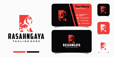 Lion With Monogram Letter R logo design negative space and business card template