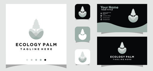 Ecology pine tree logo design and business card template