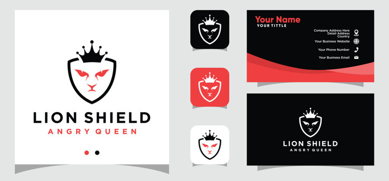Lion Shield logo design and business card template
