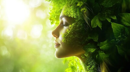 Serene Double Exposure Portrait of a Woman in Nature