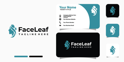 Face Leaf logo design and business card template